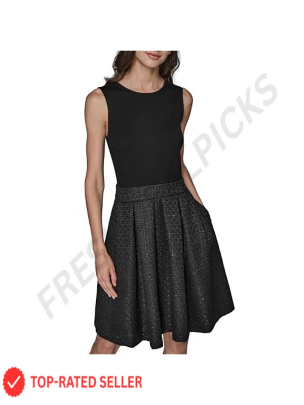 Novelty Tweed Fit & Flare Midi Dress Sleeveless Career Work